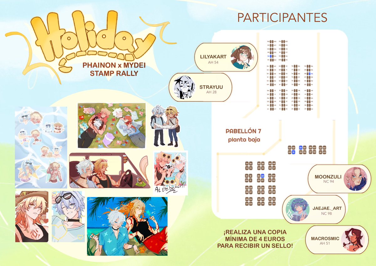 hemos preparado un stamp rally de Phainon y Mydei con temática de vacaciones para esta Japan Weekend de valencia !☀️⛱️

reúne todos los sellos para conseguir los premios 🍦
#japanweekendValencia