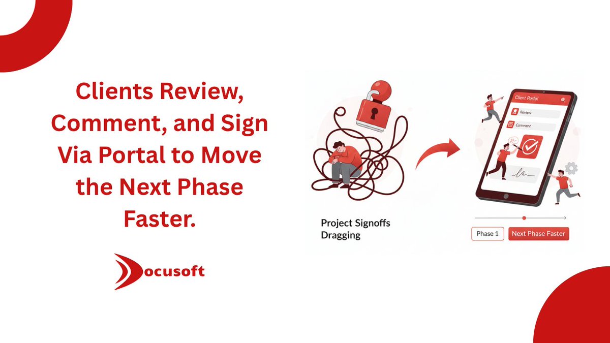 Docusoft's tweet photo. Project signoffs dragging? Clients can review, comment, sign via your portal. Next phase moves faster. Move faster with signings. https://t.co/zDg1rAFydF #ClientSignoff #EngineeringWorkflow https://t.co/UMWynHgkDi