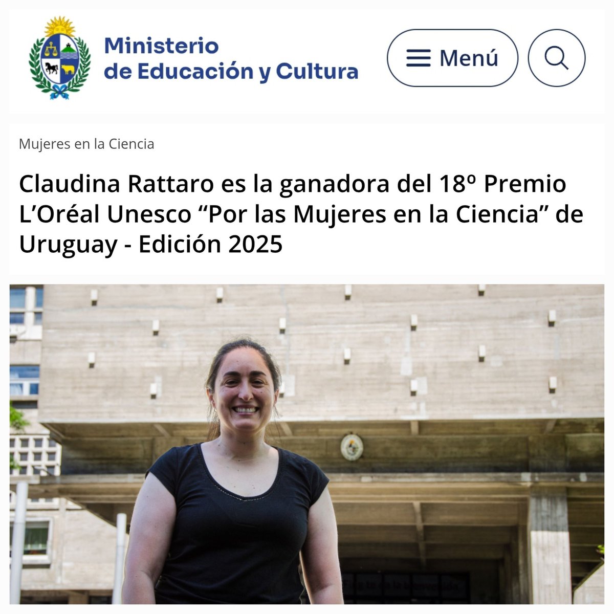 Felicitaciones a Claudina Rattaro, ganadora del 18º Premio L’Oréal Unesco “Por las Mujeres en la Ciencia” de Uruguay - Edición 2025.

Claudina fue olímpica de física y medallistas en la Olimpiada Iberoamericana de Física 2002