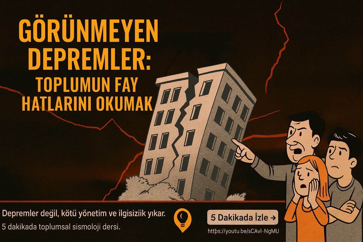 🔴 Görünmeyen Depremler: Toplumun Fay Hatları

Depremler doğaldır; yıkım insan kaynaklıdır. Denetimsizlik, açgözlülük, ilgisizlik ve cehalet… Toplumların gerçek “fay hatları” bunlardır.

📺 5 dk’lık toplumsal sismoloji dersi: 
youtu.be/sC9AV1-NgMU

#Deprem