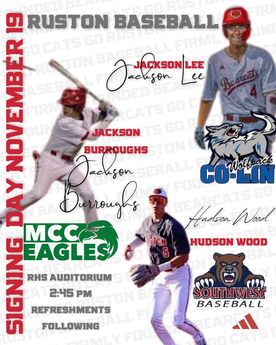 RustonBaseball's tweet image. Congratulations to these Bearcat Brothers!! We are excited to celebrate your achievements to further your academic and athletic careers.⁦@jackson_lee_55⁩ ⁦@_JBurroughs_⁩ ⁦⁦@HudsonWood_⁩ #seRve #FirmlyFounded