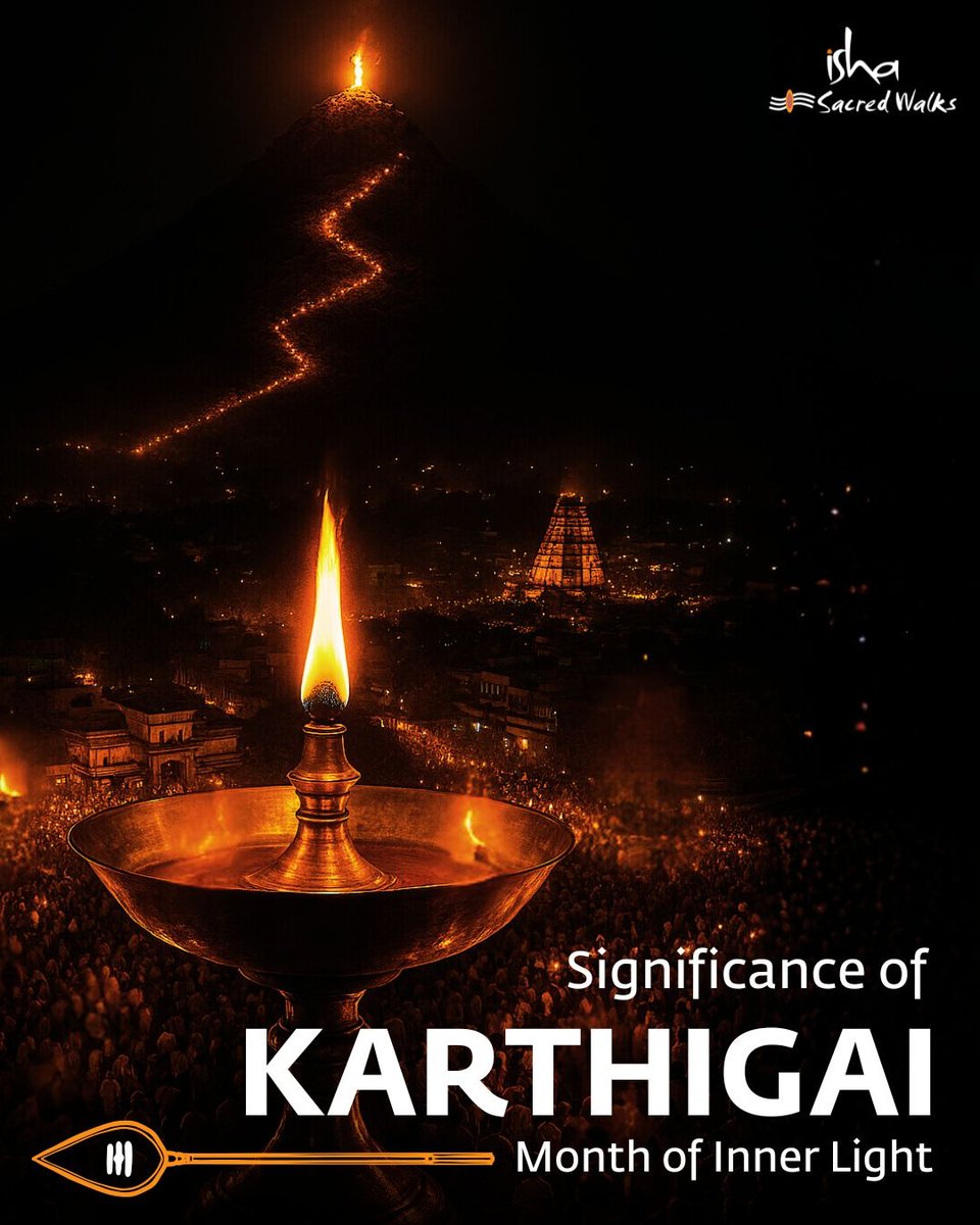 IshaSacredWalks's tweet image. In Bharat, lighting a lamp has always been an offering for clarity and inner knowing. As Karthigai begins, it reminds us to move from ignorance to illumination.

Join us over the upcoming month as we share how light finds expression in Bharat’s culture, through lamps &amp;amp; legends,
