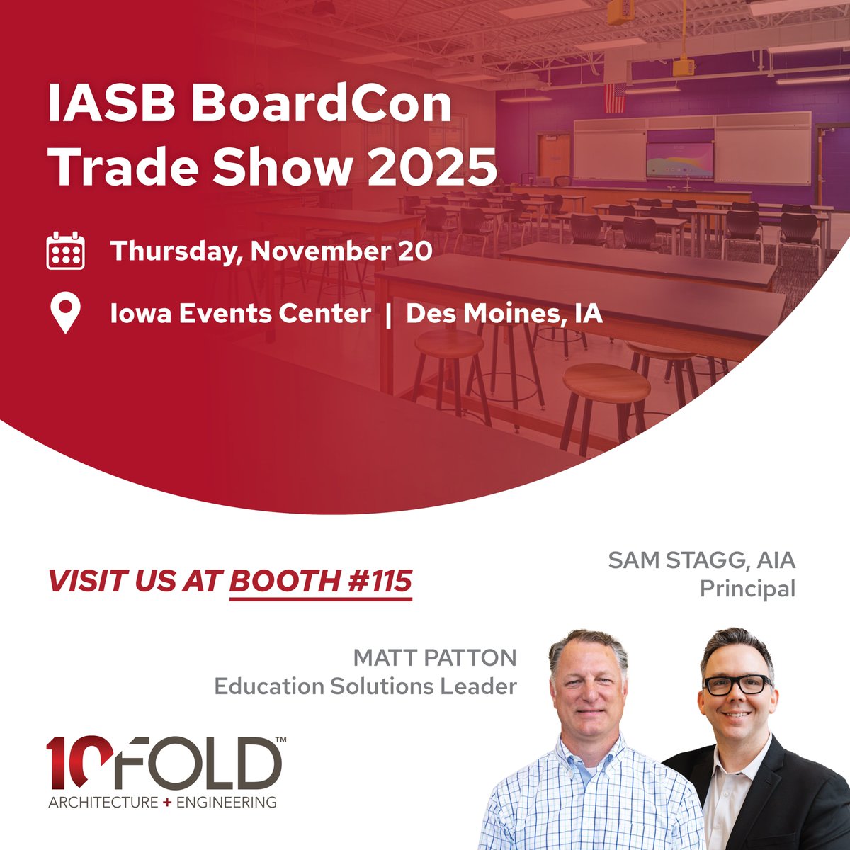 🏫 Heading to IASB BoardCon? 
 
10Fold will be in Des Moines tomorrow for the Iowa Association of School Boards conference. Swing by Booth #115 to say hello and enter our Amazon gift card giveaway!
 
#IASBBoardCon #K12Design