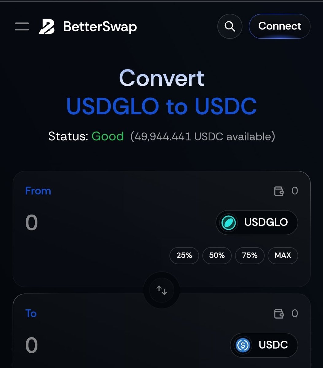 BetterSwap_io's tweet image. We have improved the Gloswap page and included a visual that shows how much USDC is currently available for conversion.