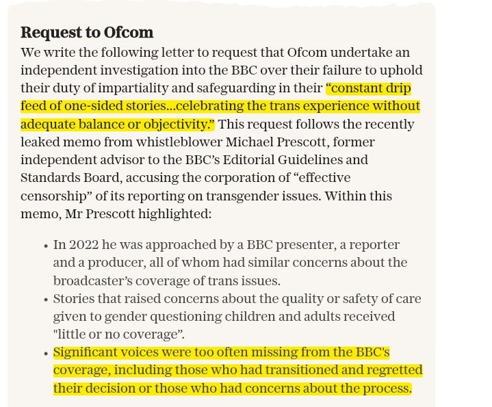 leakylike's tweet image. The Bayswater Support Group, which represents 650 mothers and fathers of primary school-aged children and teenagers who believe they are trans, has called on Ofcom, the broadcasting regulator, to launch an investigation into the corporation’s coverage.

archive.ph/Nq29J