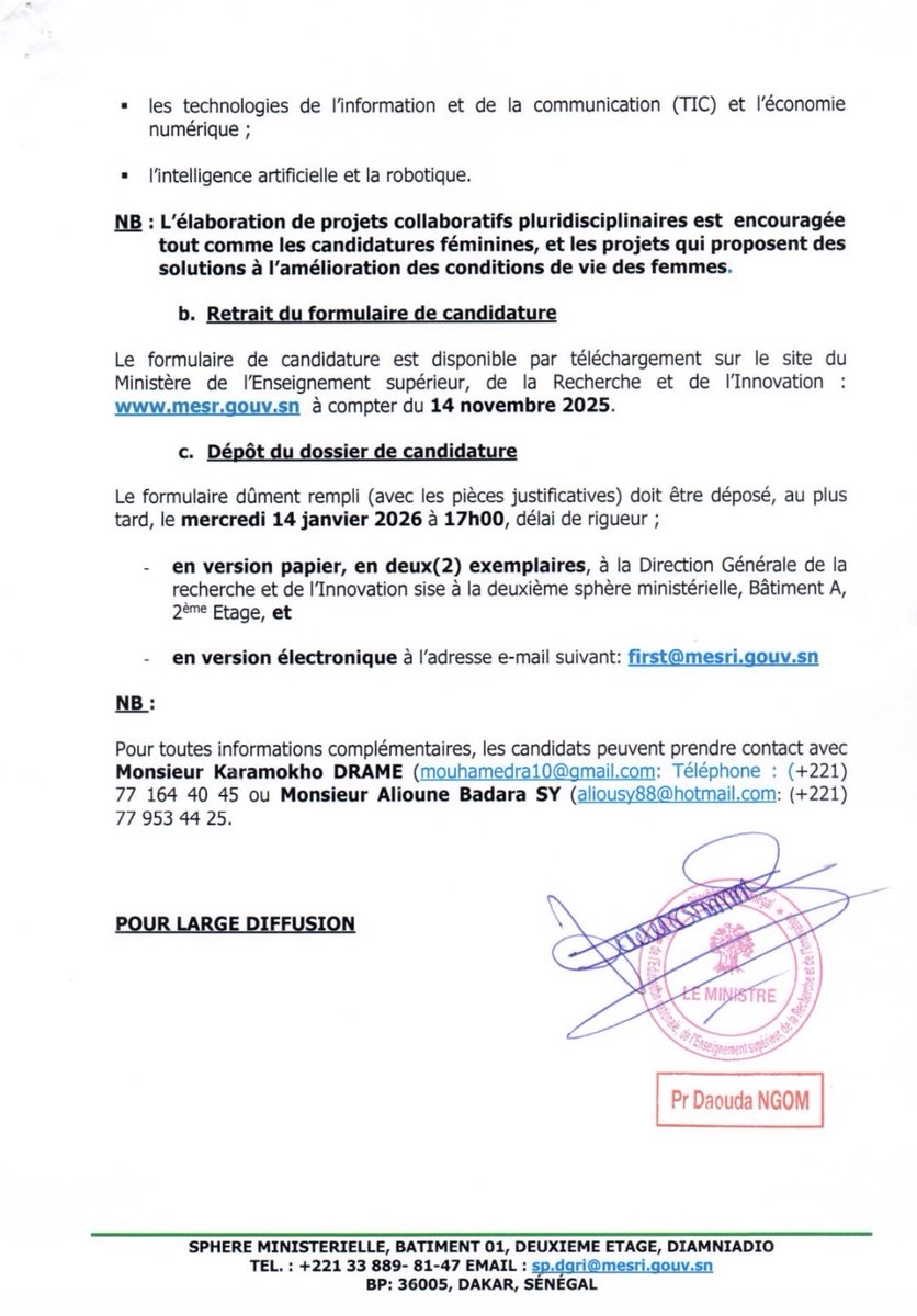 Appel à candidature pour le financement de projets de recherche par le Fonds d’Impulsion de la Recherche Scientifique et Technique (FIRST) Edition 2024-2025.

#MESRI #FIRST #Recherche #Innovation #Science #FinancementRecherche