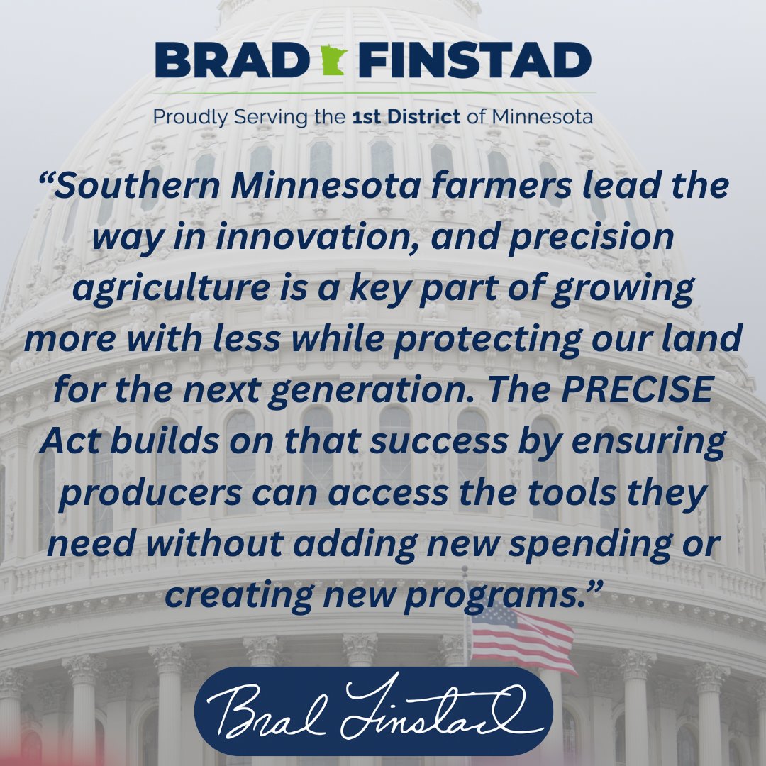 RepFinstad's tweet image. As a farmer who relies on precision agriculture to increase production while decreasing input costs, I know firsthand the importance of these critical tools to maximize crop yields and conservation practices. But far too few agricultural producers have access to this technology,…