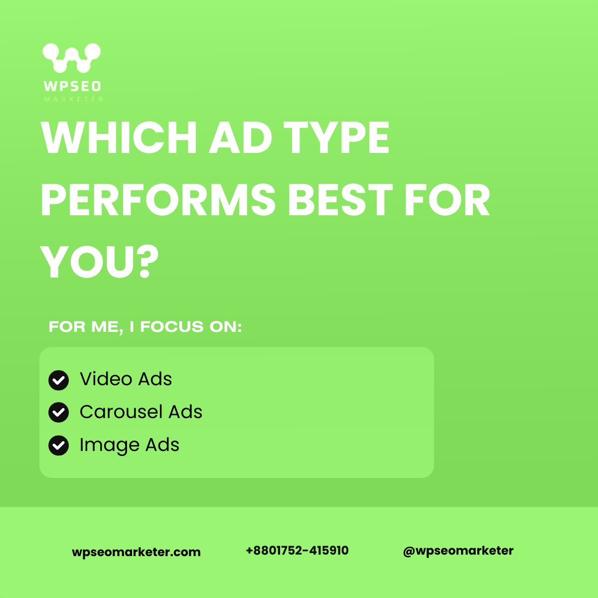 wpseomarketer's tweet image. Which Ad Type Performs Best for You?
 Curious, which ad type works best for YOU?
💬 Comment below:
1️⃣ Video Ads
2️⃣ Carousel Ads
3️⃣ Image Ads
Let’s see what everyone thinks!
#FacebookAds #MarketingPoll #MetaAds #SocialMediaMarketing #EngagementPost