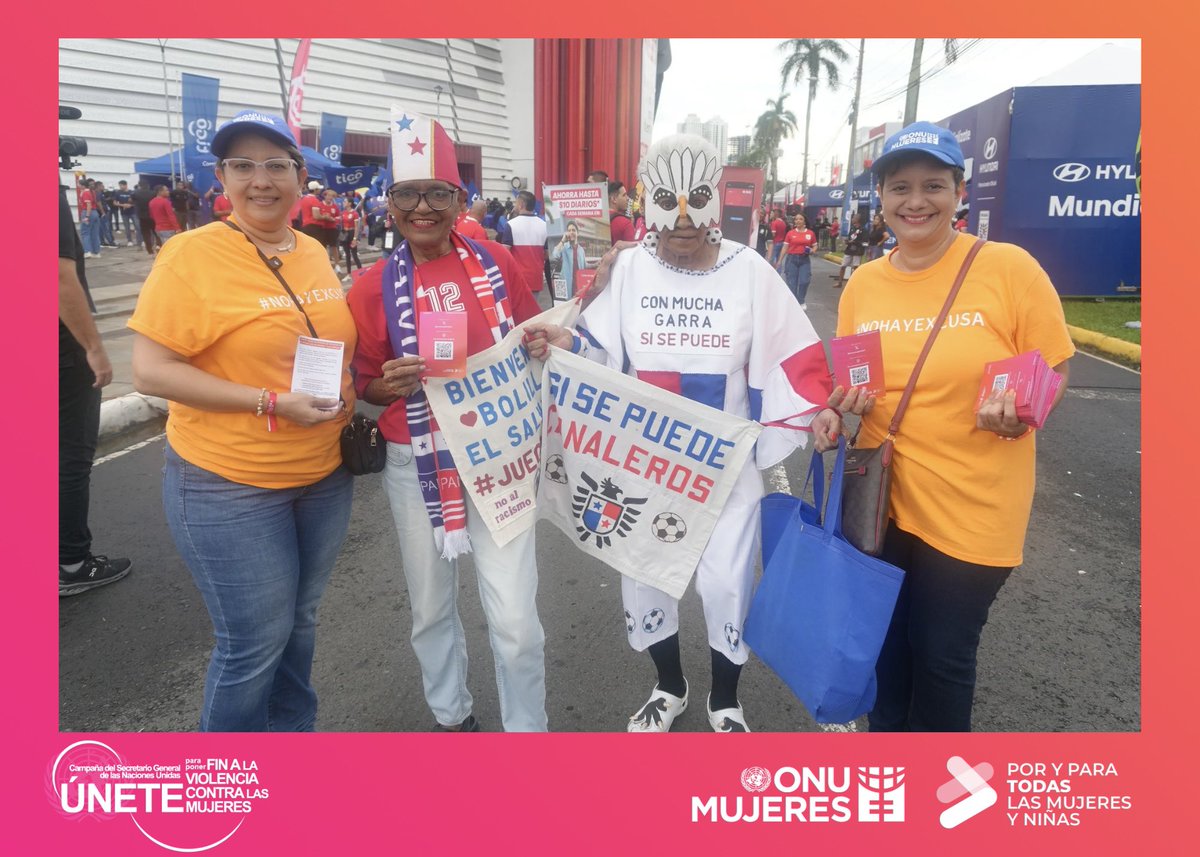 onumujerespa's tweet image. 🇵🇦⚽️ ¡Panamá al Mundial!
Desde el estadio @onumujerespa llevó la campaña #ÚNETE a la afición, en el marco del 25N y los 16Días de Activismo.

🧡 #NoHayExcusa para la violencia contra mujeres y niñas.

El fútbol nos une; la igualdad también @fepafut 

#EsViolenciaDigital #16Días