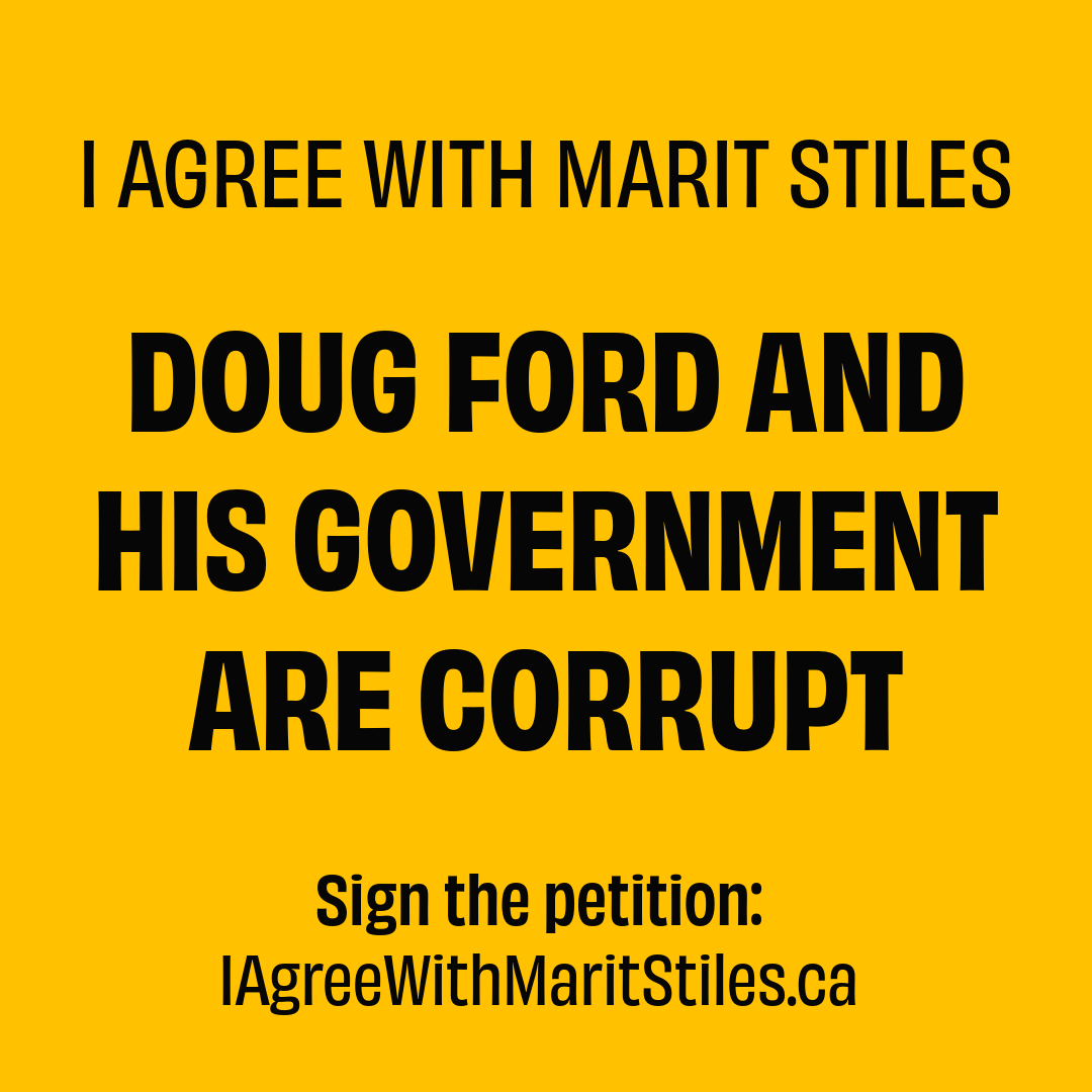 OntarioNDP's tweet image. I agree with Marit Stiles.

Doug Ford and his government are corrupt.

IAgreeWithMaritStiles.ca