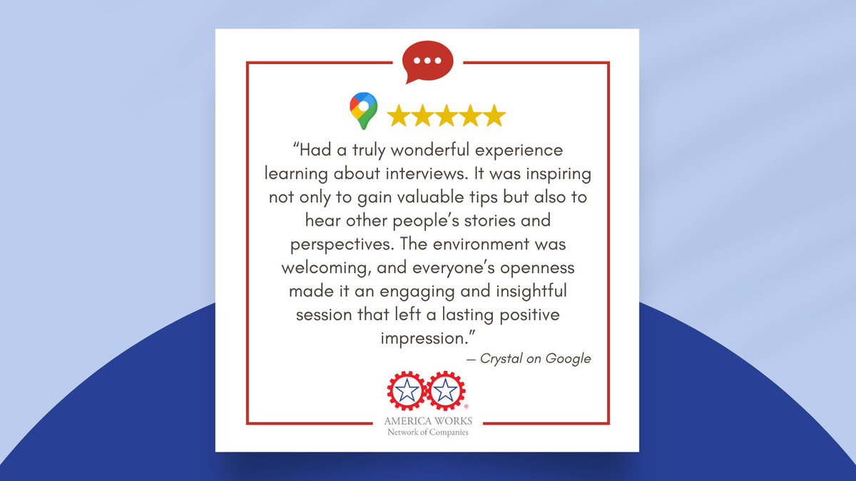 AmericaWorksPA's tweet image. Crystal attended an Interview Prep Workshop at our headquarters recently and shared this amazing feedback with us! 💛
#TestimonialTuesday #GoogleReview #PositiveFeedback