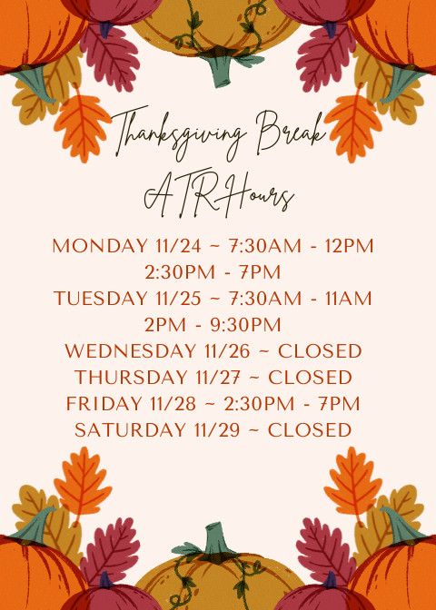 Wishing our whole Cougar family a safe and happy Thanksgiving break! The training room will be open during break but the hours are very modified.