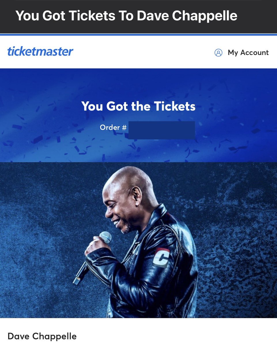 SmileyYYC's tweet image. 🙌🏽🙌🏽 got ‘em!!! 

#DaveChappelle @DaveChappelle #Ticketmaster #Comedy #StandUp 

Let the anticipation begin 🥰🥰🥰🥰