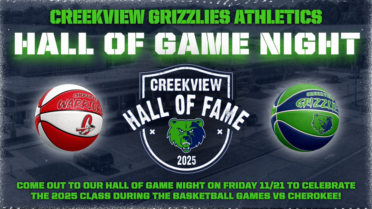 CVHSGrizzlies's tweet image. CVHS Hall of Fame night—Friday 11/21. Creekview will induct the 1st Hall of Fame class with recognition between the girls and boys game. Come out and celebrate this event. #ONEView