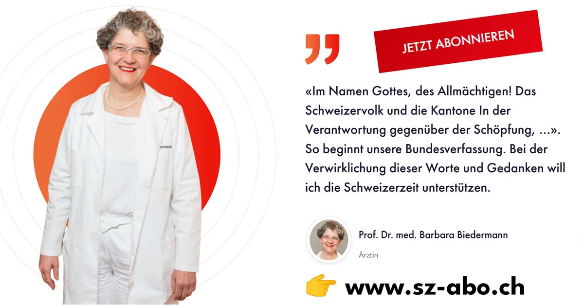 Genug vom Medien-Eintopf? Dann abonnieren Sie die Schweizerzeit, die mutigste Zeitung der Schweiz!

👉 jetzt kostenloses Probe-Abo bestellen unter sz-abo.ch

Abo-Empfehlung von Prof. Dr. med. Barbara Biedermann