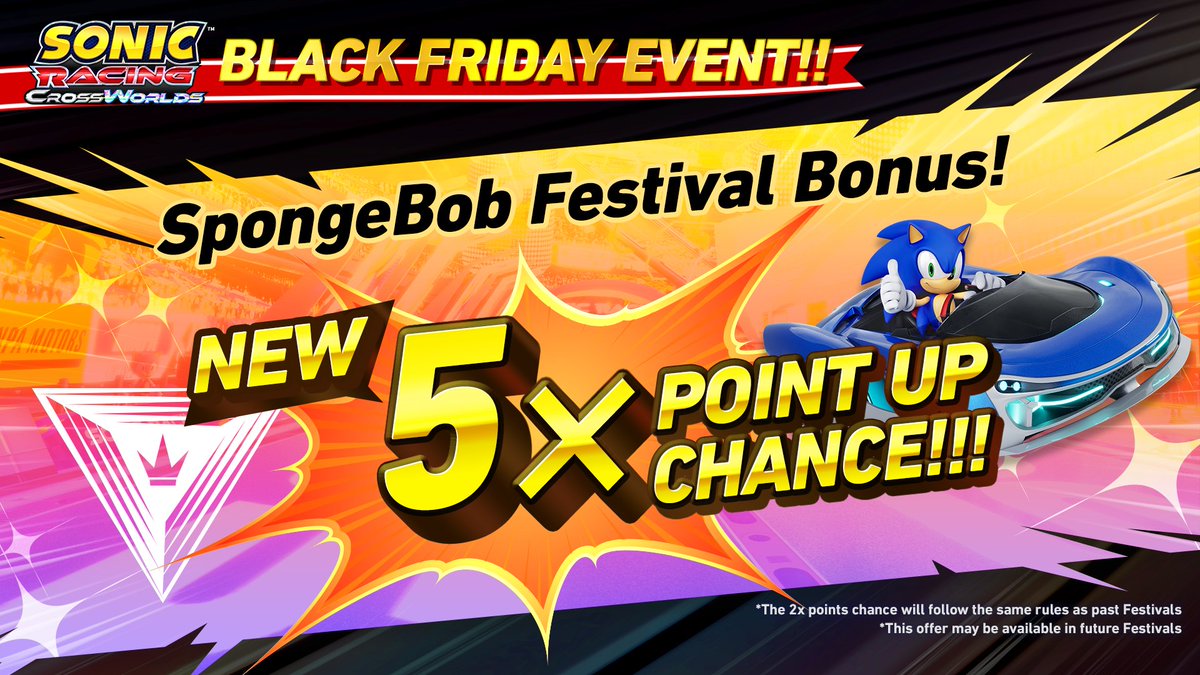RaceCrossWorlds's tweet image. ❗Special Offer Incoming ❗
During the SpongeBob Festival, on top of the usual 2x Point UP Chance, players also have a chance to win a 5x Point Up Chance!