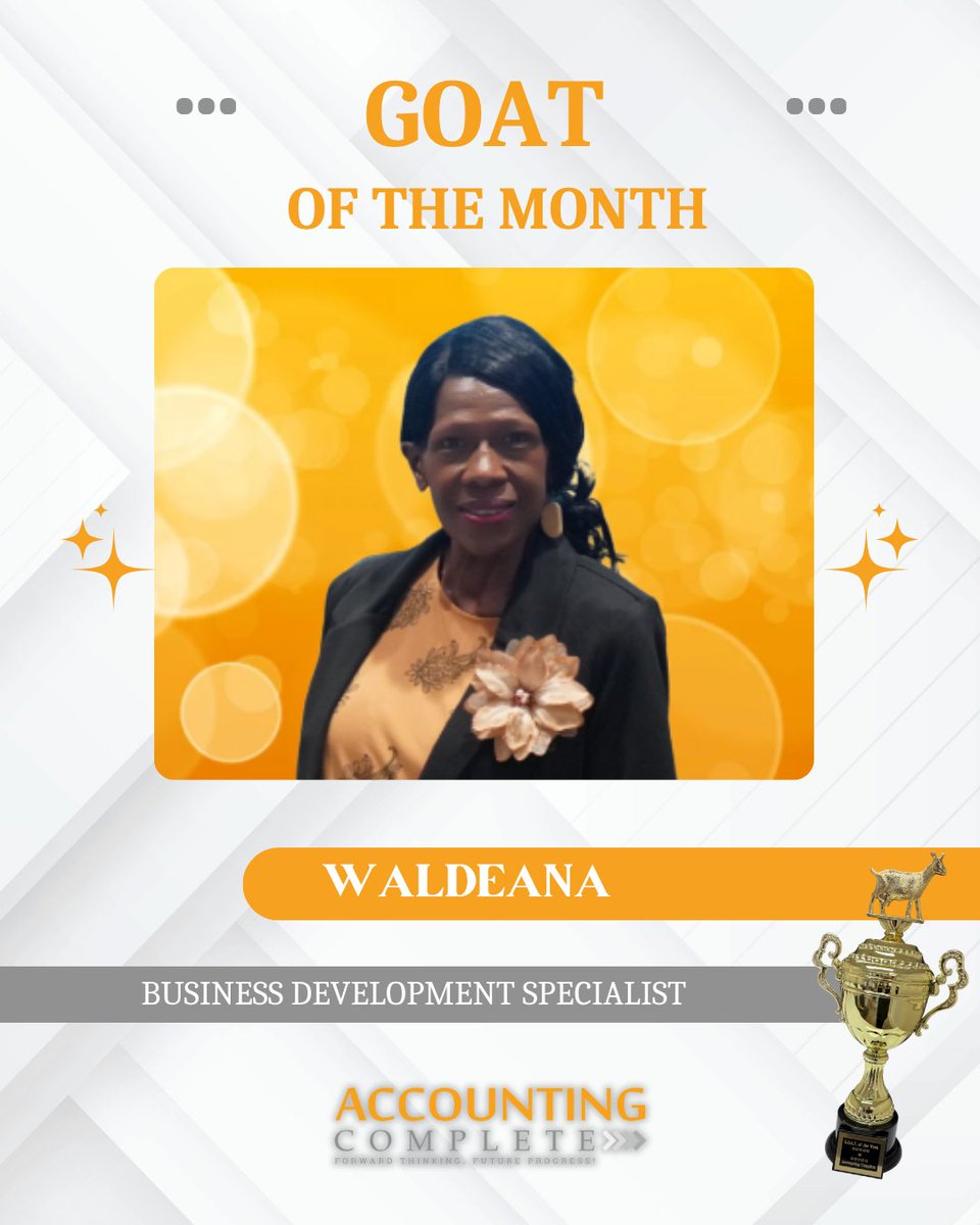 AccountingComp2's tweet image. 🐐 GOAT of the Month
Huge appreciation to our shining star, Waldeana Johnson ✨
She is the first voice future clients hear and she brings loyalty, kindness, and unmatched energy to every conversation 💛
Thank you for everything you do, Waldeana 🎉
#GOATOfTheMonth