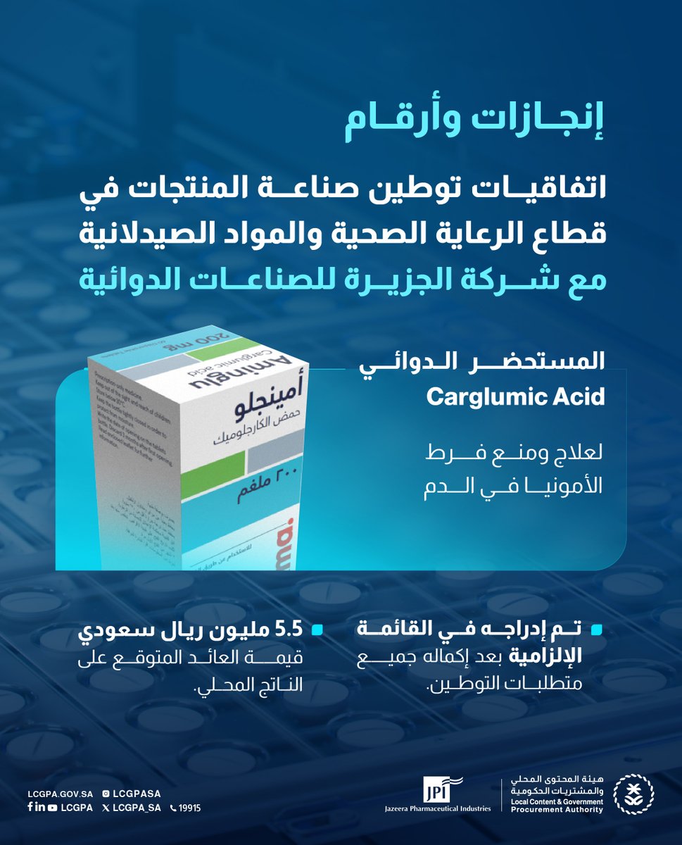 LCGPA_SA's tweet photo. تعرف على إنجازات الهيئة مع شركة الجزيرة للصناعات الدوائية في اتفاقيات توطين صناعة المنتجات في قطاع الرعاية الصحية والمواد الصيدلانية، للمساهمة في تعزيز الإنتاج المحلي وتحقيق الاكتفاء الذاتي.

#المحتوى_المحلي
#نوطن_لنصنع https://t.co/V0Wb2mi3S3