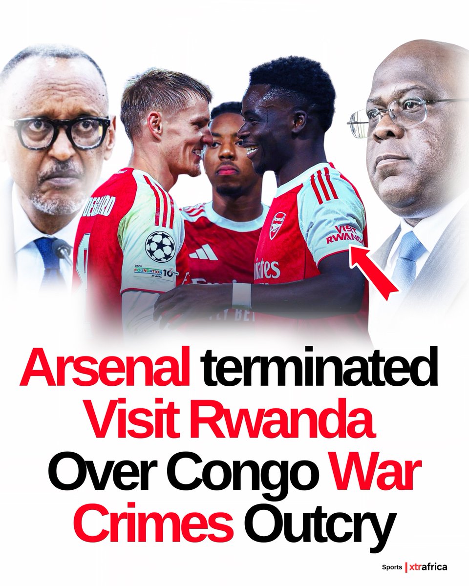 #ALERT ⚠️🔥𝗔𝗥𝗦𝗘𝗡𝗔𝗟 𝗘𝗡𝗗𝗦 𝗩𝗜𝗦𝗜𝗧 𝗥𝗪𝗔𝗡𝗗𝗔 𝗗𝗘𝗔𝗟 𝗢𝗩𝗘𝗥 𝗖𝗢𝗡𝗚𝗢 𝗪𝗔𝗥 𝗖𝗥𝗜𝗠𝗘𝗦 𝗢𝗨𝗧𝗖𝗥𝗬

After eight controversial years, Arsenal Football Club has officially ended its sleeve sponsorship deal with “Visit Rwanda,” a tourism campaign funded by the