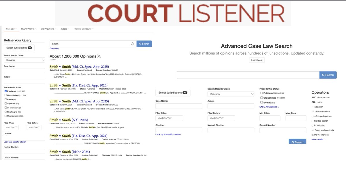 cyb_detective's tweet image. Court Listener

Search by full name or dozens of the parameters.

8M+ public court opinions in 470 Jurisdictions

courtlistener.com

#osint #USA🇺🇸