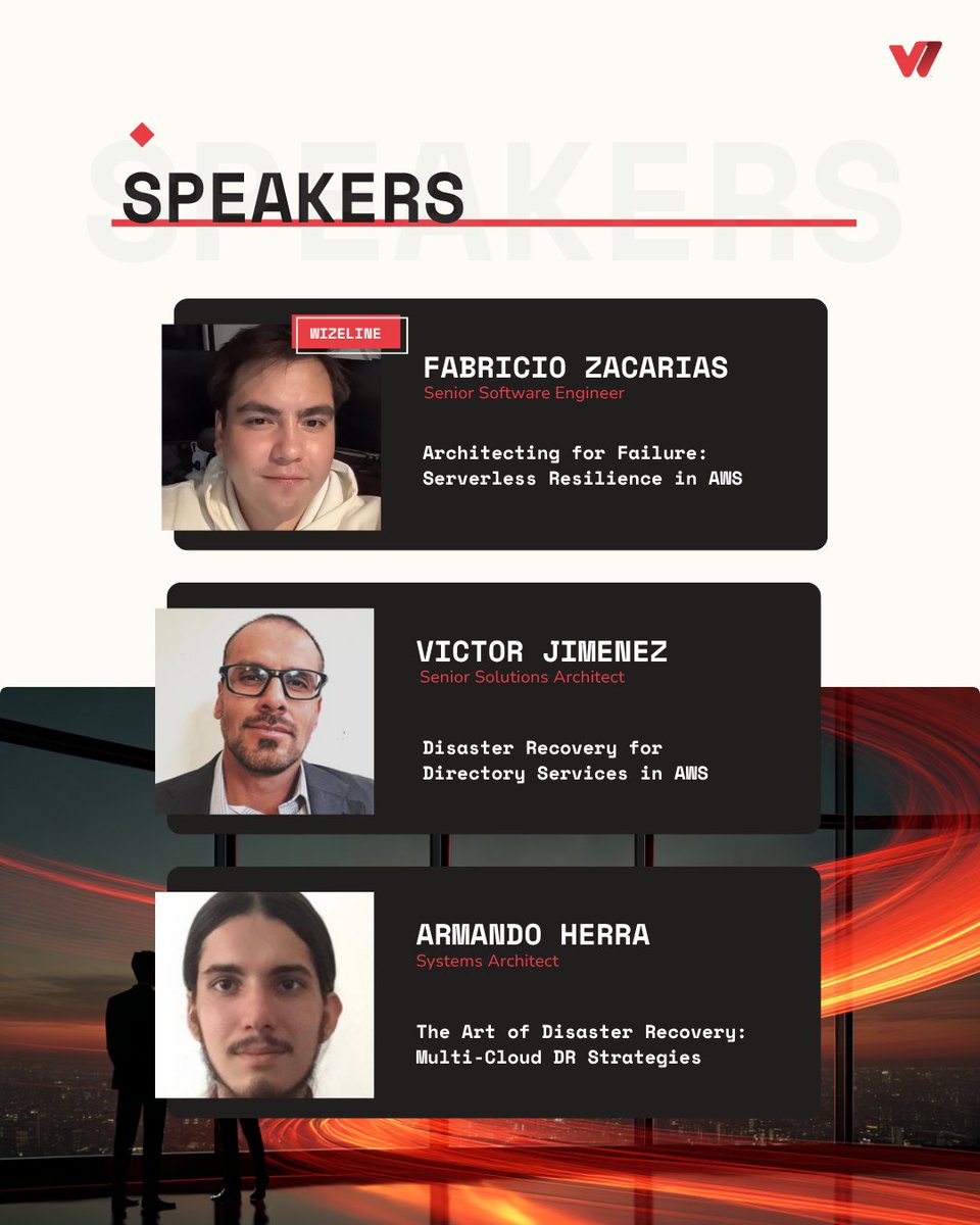 wizelineglobal's tweet image. Get ready for the next #AWS Meetup: Disaster Recovery &amp;amp; Business Continuity 

Join us  for a session focused on how to protect your systems, data, and operations against the unexpected. 🛡️

🗓️ Thursday, November 27th 

Register here  ➡️ lnkd.in/esmNuxzk

#TechMeetup