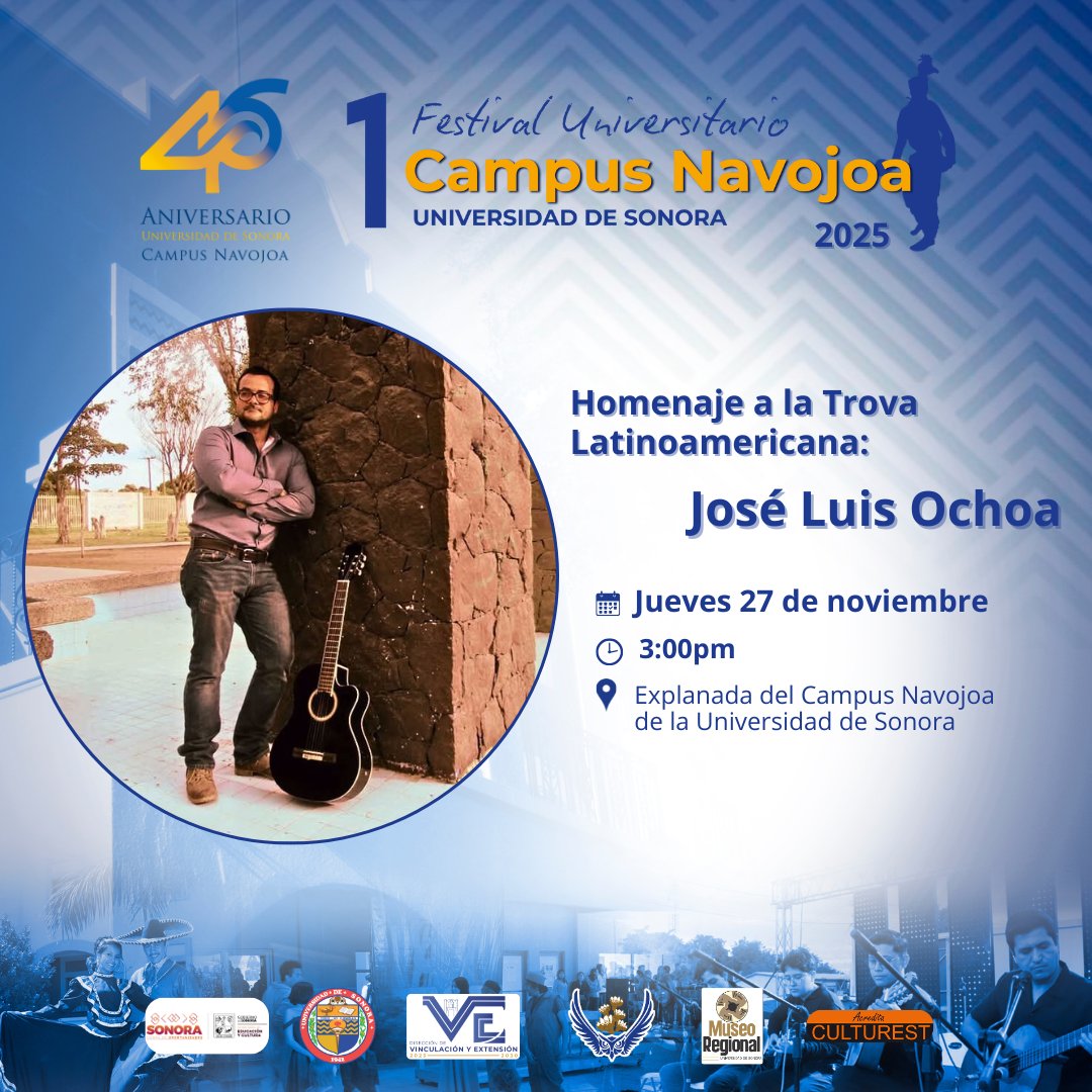 SoyUnison's tweet image. El #CampusNavojoa los espera, del 26 al 28 de noviembre, para disfrutar del 1er Festival Universitario.
Consulta el programa completo: tinyurl.com/33y9h9cw.
Acredita Culturest.
