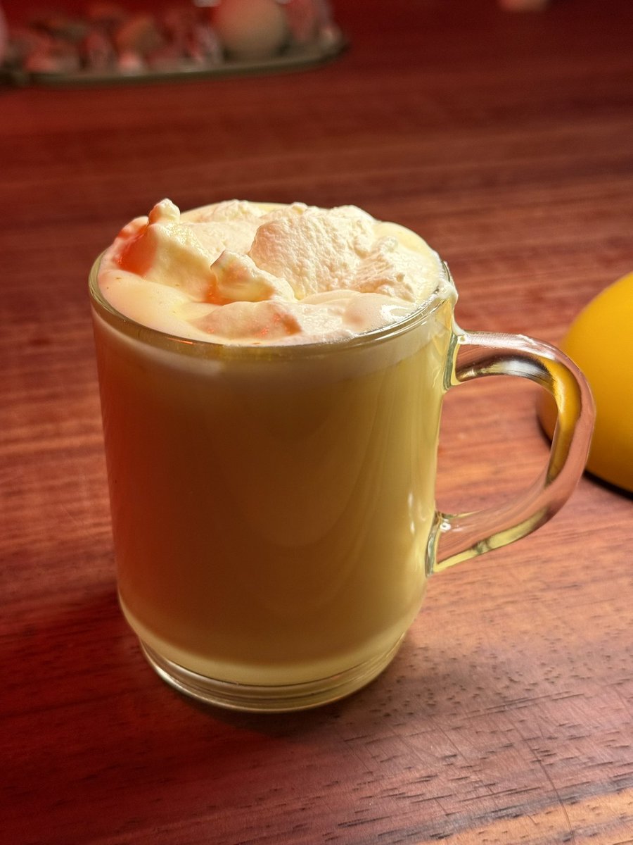 If I can put you on a warm comforting drink let it be this saffron milk with honey and gelatin. WITH whipped cream