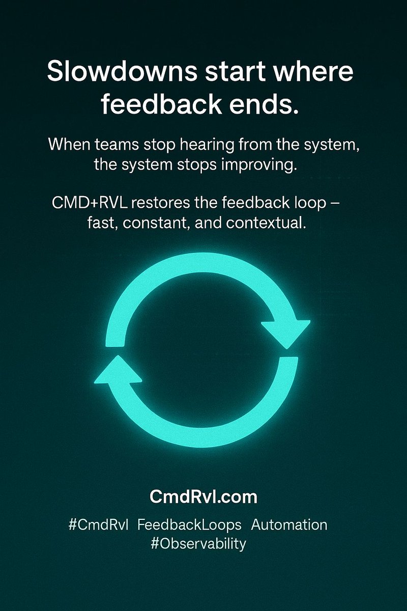 cmdrvl's tweet image. 🔁 Slowdowns start where feedback ends.

When teams stop hearing from the system, the system stops improving.
CMD+RVL restores the feedback loop — fast, constant, and contextual.

🌐 CmdRvl.com
#CmdRvl #FeedbackLoops #Automation #Observability