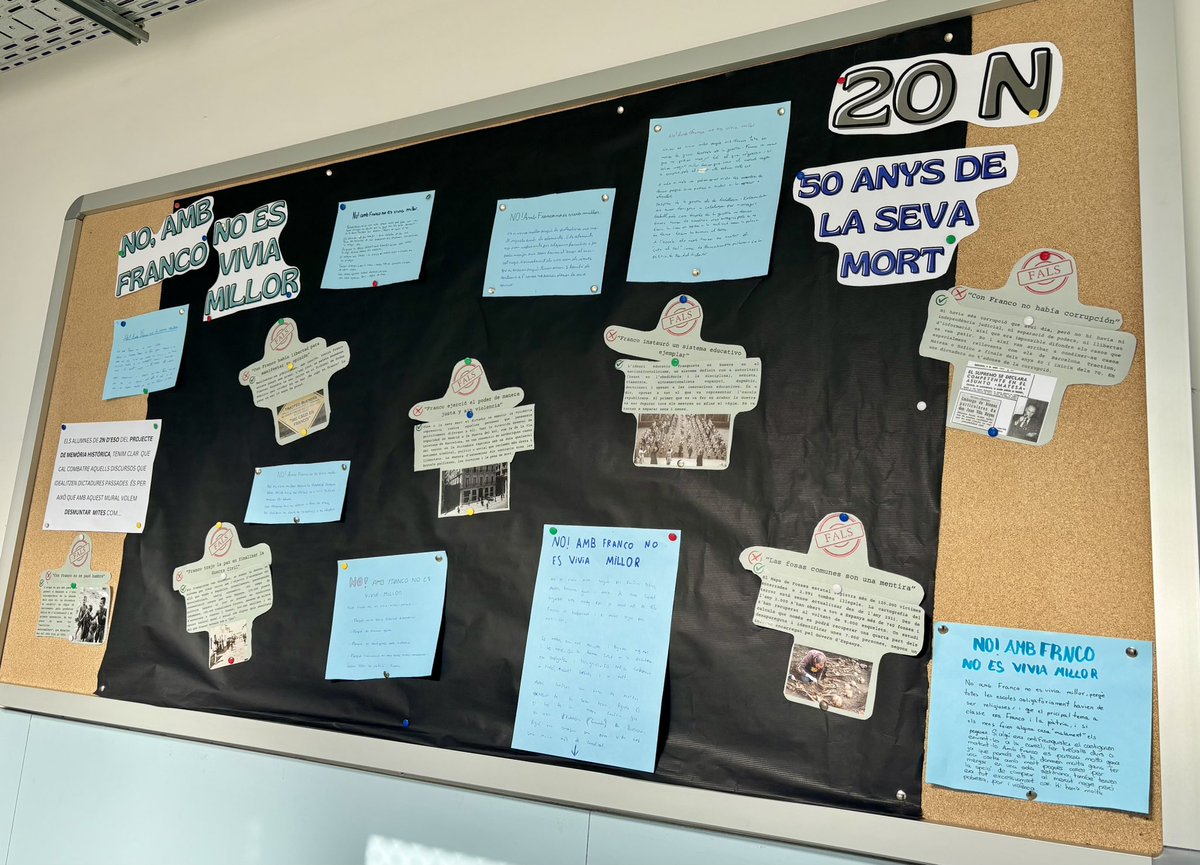 Demà farà 50 anys de la mort del dictador. Davant d’això i per combatre aquells discursos que idealitzen dictadures passades (i actuals), avui dins el Projecte de Memòria Històrica de 2n d’ESO hem preparat això. 
NO ! Amb Franco no es vivia millor. ✊🏼#SomDeLaRibera #Montcada