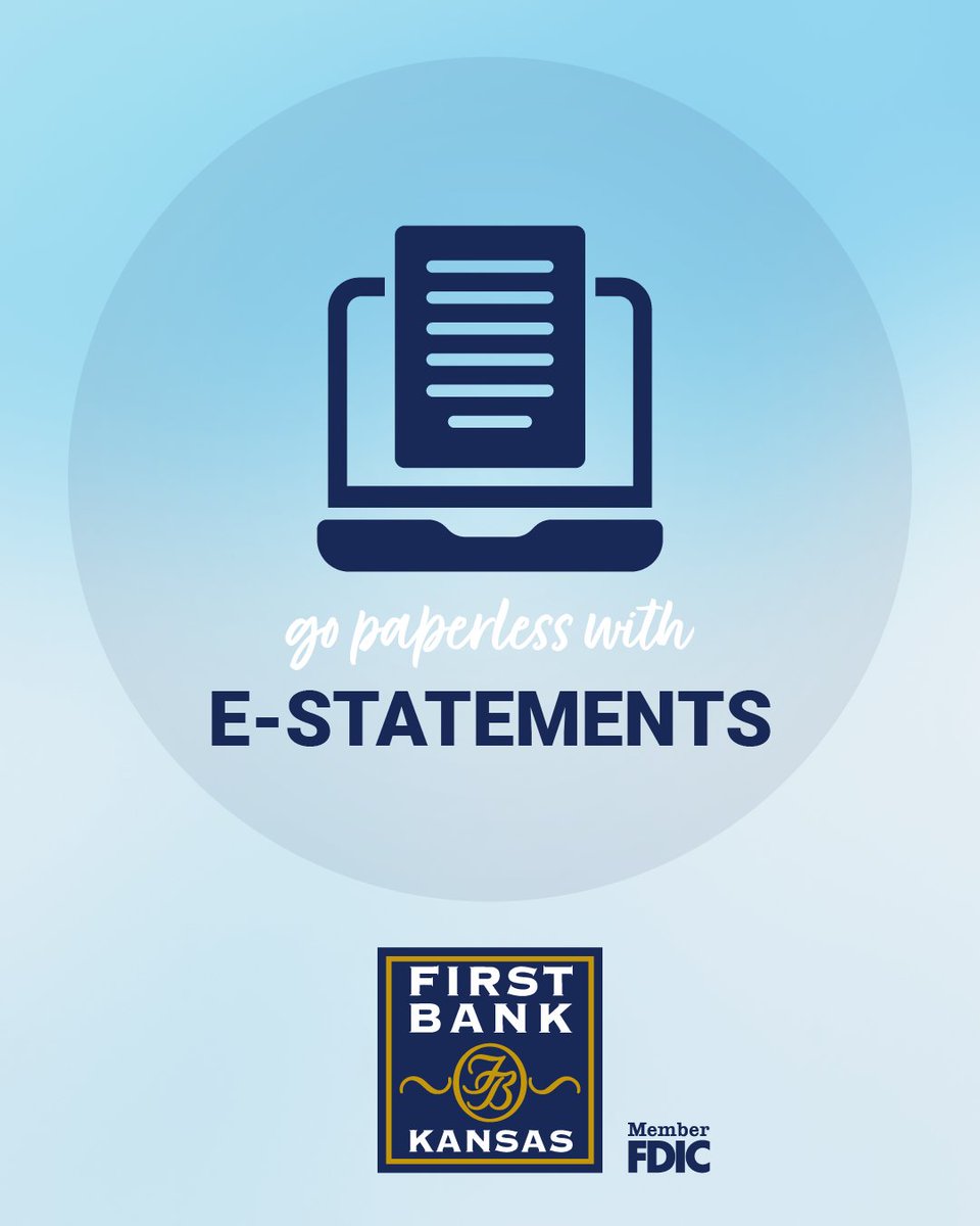 FirstBankKansas's tweet image. Go paperless with eStatements! Access your monthly statements securely anytime, anywhere. Enroll today through online banking in just a few simple steps.