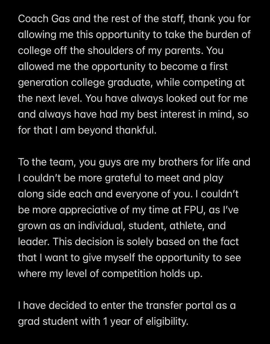 Officially in the transfer portal as a grad student with 1 year of eligibility🤞🏻