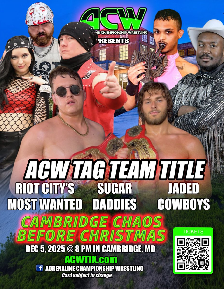 ACW_Pro's tweet image. Every ACW title will be on the line!…

Friday December 5th in Cambridge Maryland …

ACWTIX.com for tickets 🎟️…