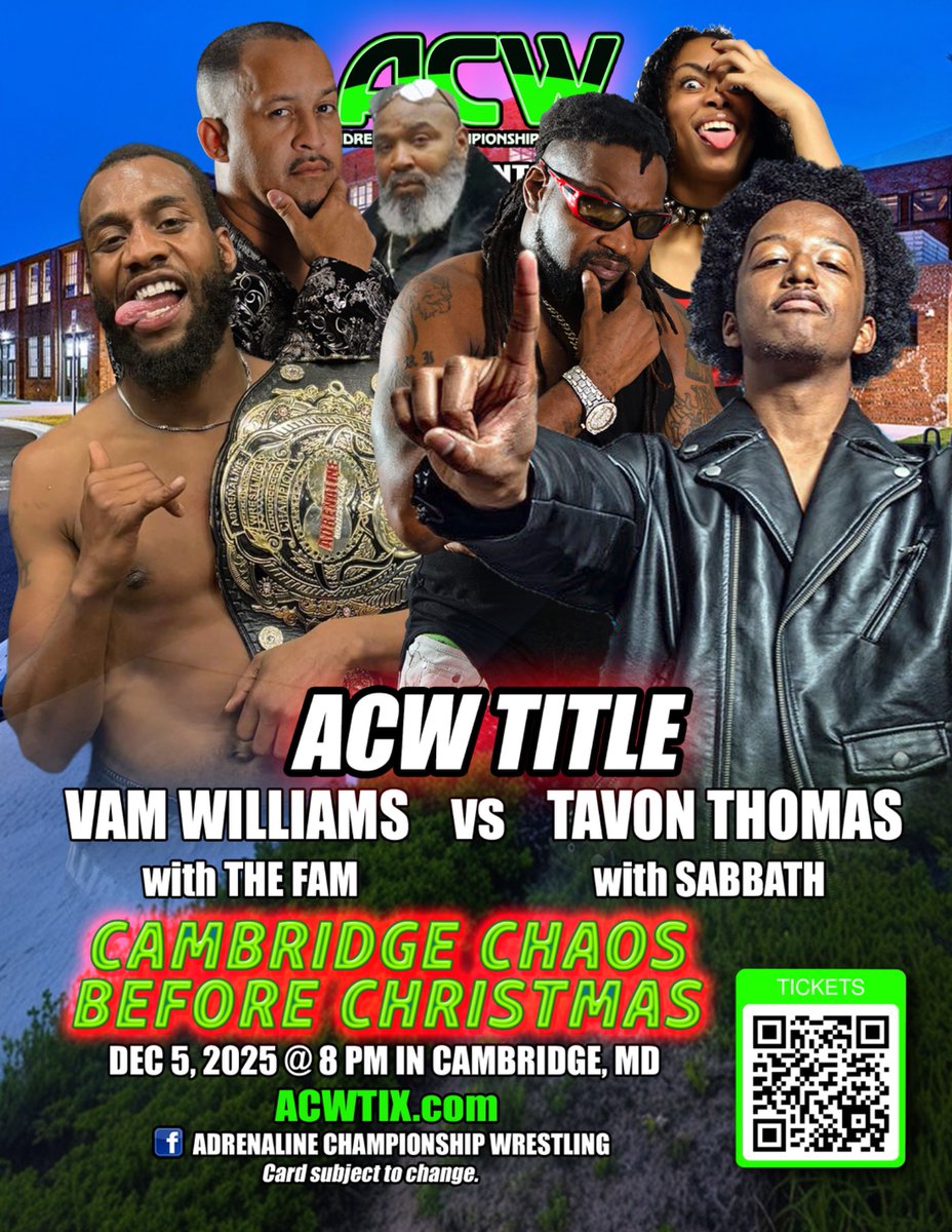 ACW_Pro's tweet image. Every ACW title will be on the line!…

Friday December 5th in Cambridge Maryland …

ACWTIX.com for tickets 🎟️…