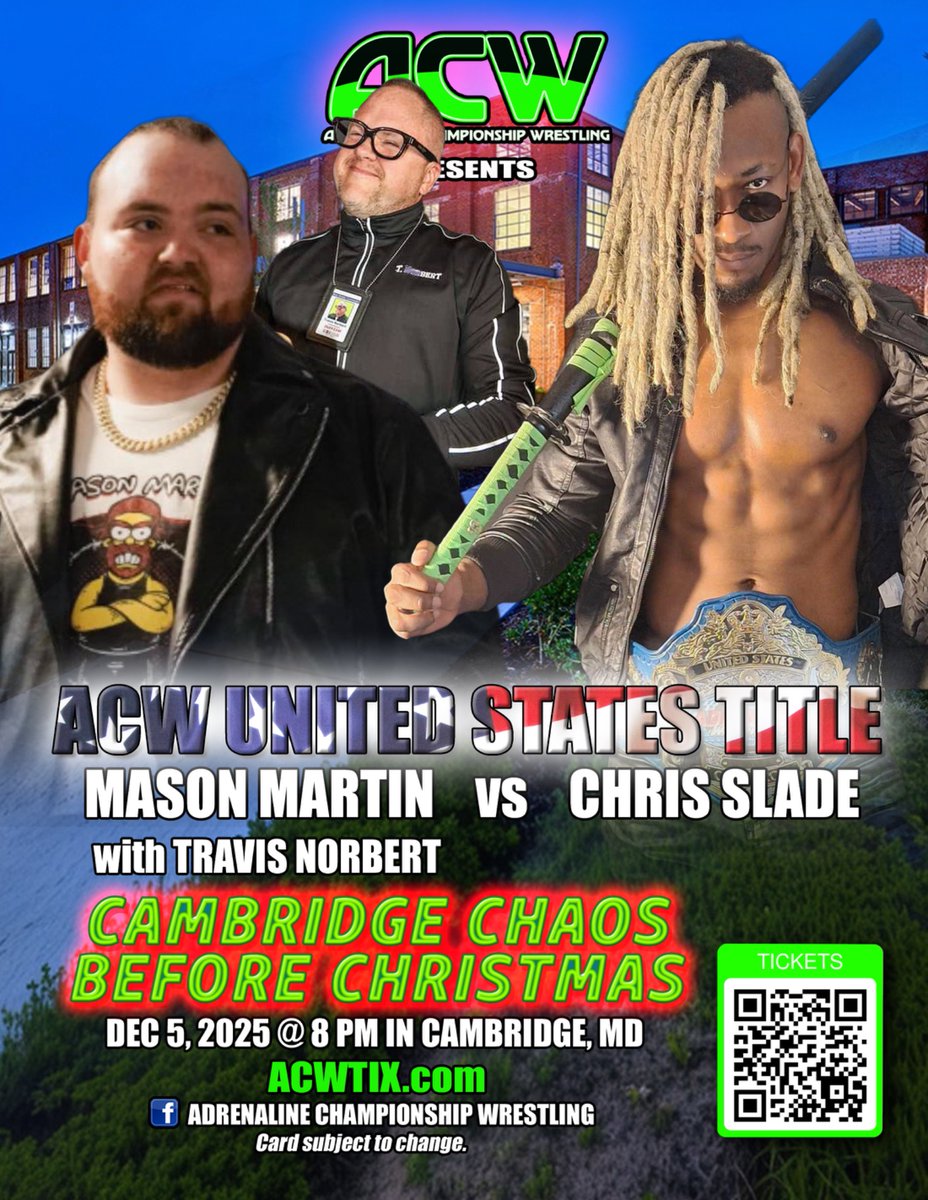 ACW_Pro's tweet image. Every ACW title will be on the line!…

Friday December 5th in Cambridge Maryland …

ACWTIX.com for tickets 🎟️…