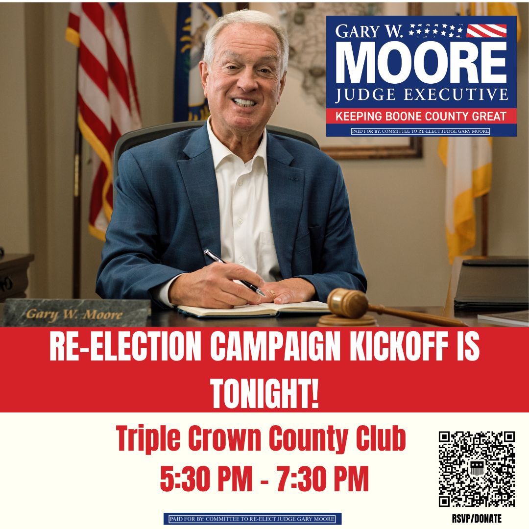 judgegarymoore's tweet image. Our campaign kickoff to “Keep Boone County Great!” is tonight. I’m looking forward to seeing friends, family, and supporters as we officially launch this journey together! Everyone is welcomed!