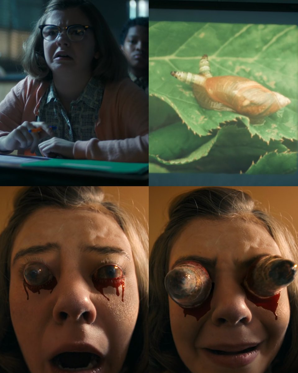 En los primeros capítulos de #ITWelcomeToDerry pusieron varias veces un reflej dorado en las gafas de Martha

Muchísima gente creyó que era la entidad camuflada... Pero al final era un foreshadowing de lo que iba a sufrir!! 🐌 

Ufff que bien han jugado con nosotros 🎈