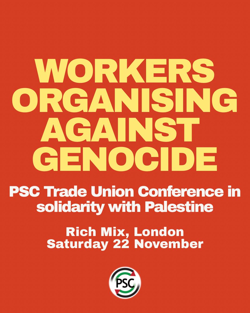 DisarmEducation's tweet photo. Join us this Saturday at the @PSCupdates trade union conference at the Rich Mix in London. Hear from Palestine voices and take part in practical workshops to challenge UK institutions in their role in sustaining apartheid and genocide. https://t.co/m8oMn8HCuL