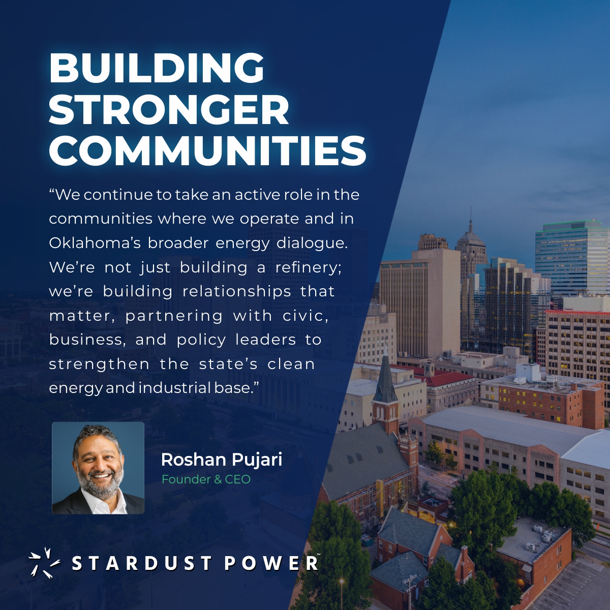 SDST_Power's tweet image. 🏘️ We are actively involved in Oklahoma, supporting civic partnerships, clean energy and local growth while working to secure feedstock.
CEO Roshan Pujari, Q3 2025: &quot;We’re building relationships that matter.&quot; 
#Lithium #CriticalMinerals #Muskogee #Oklahoma #StardustPower