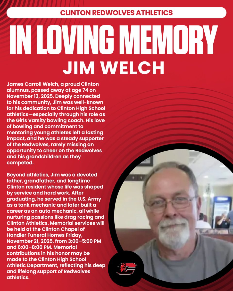 We are saddened to share the passing of Coach Jim Welch. In lieu of his family's wishes, memorial contributions may be made to the Clinton High School Athletic Department. Our thoughts are with his family and all who knew him!

clintonmi.infinitecampus.org/campus/store/c…