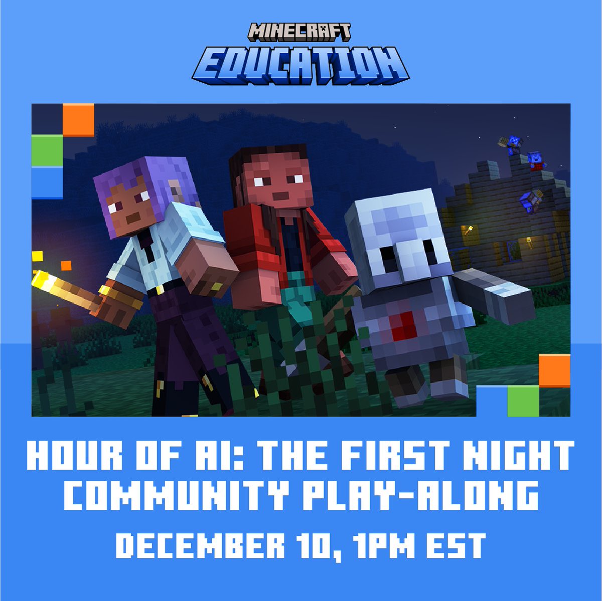 PlayCraftLearn's tweet image. Join classrooms worldwide for a LIVE play-along of The First Night, Minecraft Education’s 2025 #HourOfAI Adventure!

🌍 Celebrate #CSEdWeek with coding, AI literacy &amp;amp; an iconic Minecraft challenge.
✅ Free &amp;amp; open to all!
👉 Sign up: msft.it/6014trWFC

@CSforAll…
