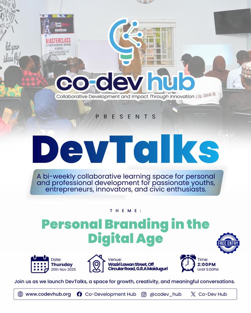 Codevhub1's tweet image. We’re launching the DevTalk program tomorrow. Come learn, connect, and gain practical insights that will help you grow in tech, communication, and personal development. Don’t miss it.

#DevTalkLaunch #CoDevHub #ImpactDriven #TechCommunity 
#YouthInTech #SkillBuilding #codevhub