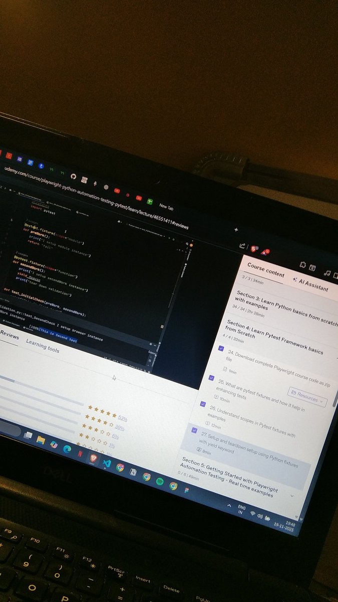 nupoor_k16's tweet image. Daily Log 
-&amp;gt; Completed PyTest 
-&amp;gt; Practiced it
-&amp;gt; went through some Manual concepts