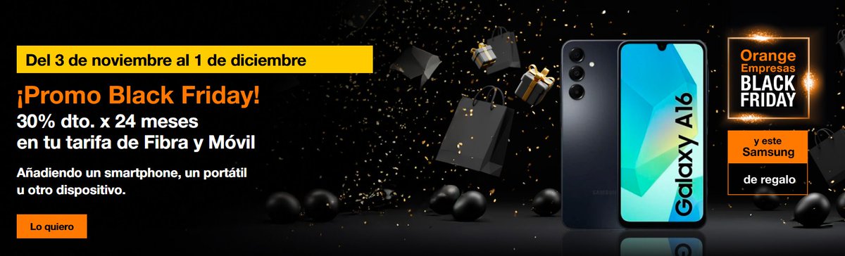 ¿Estas preparado para el #BlackFriday? En Orange Empresas tenemos un montón de ofertas para tu negocio como un 30% de dto. durante 24 meses en tu tarifa de Fibra y Móvil orange.es/empresas/auton…