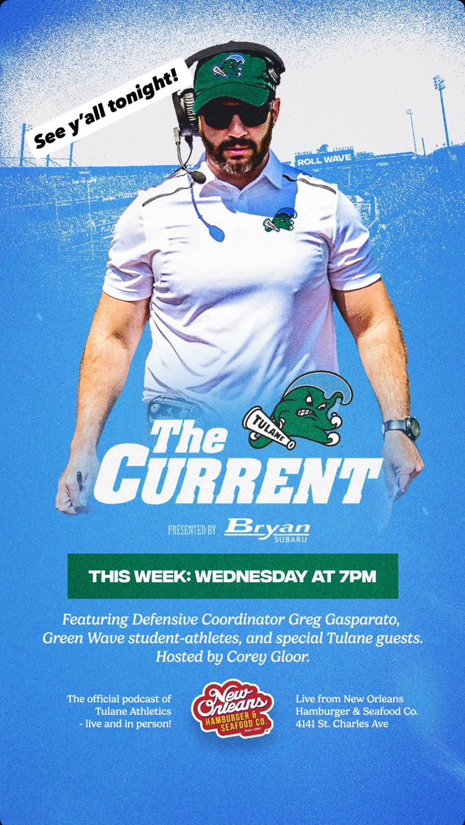 See you tonight on the Avenue! Great food, great drinks, great times talking Tulane!

🏈: <a href="/CoachGasparato/">Coach Greg Gasparato</a>, <a href="/BaileyDespanie/">Bailey Despanie</a>, <a href="/PatrickDurkin24/">Patrick Durkin</a> 
🎳: <a href="/VeitchHayley/">Hayley Veitch</a>, <a href="/efett54/">Emma Fetterman</a>

#RMFW