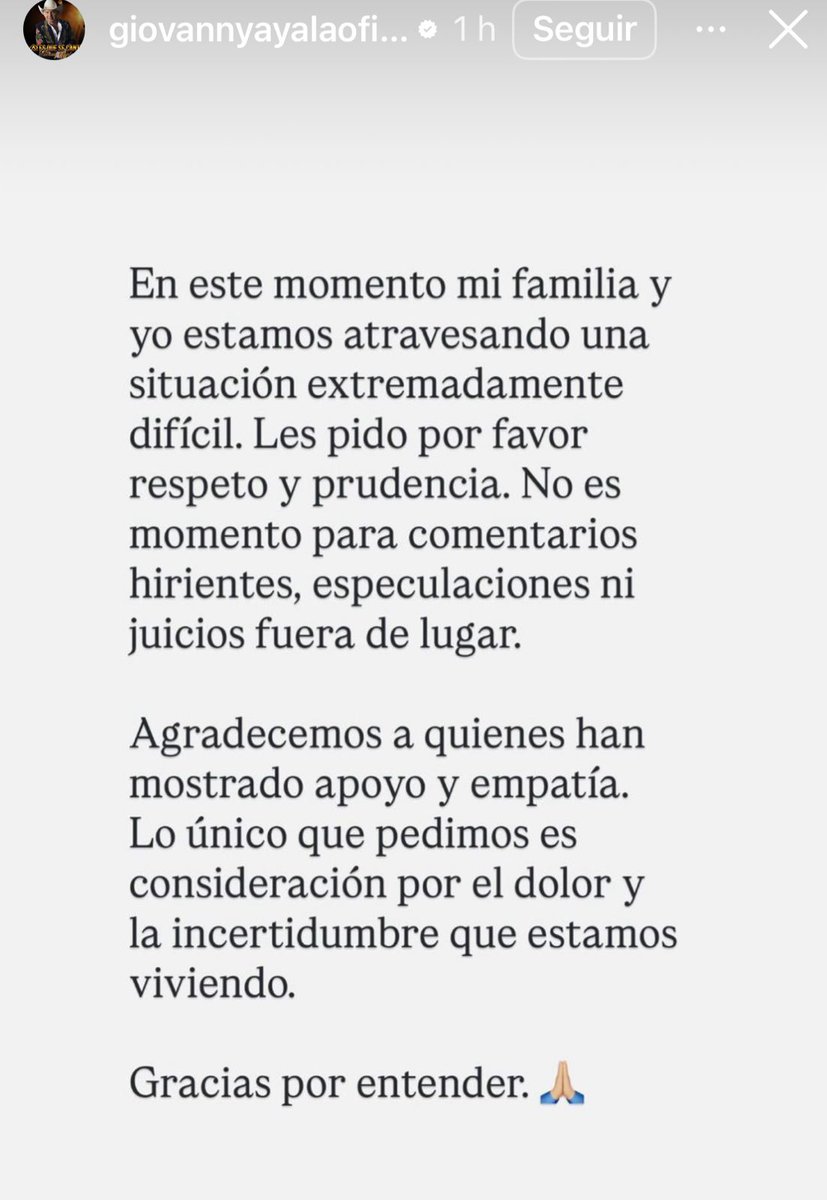 RedMasNoticias's tweet image. #ATENCIÓN | &quot;Mi familia y yo estamos atravesando una situación extremadamente difícil&quot;: El cantante Giovanny Ayala se pronuncia tras conocerse el secuestro de su hijo Miguel en Cauca.