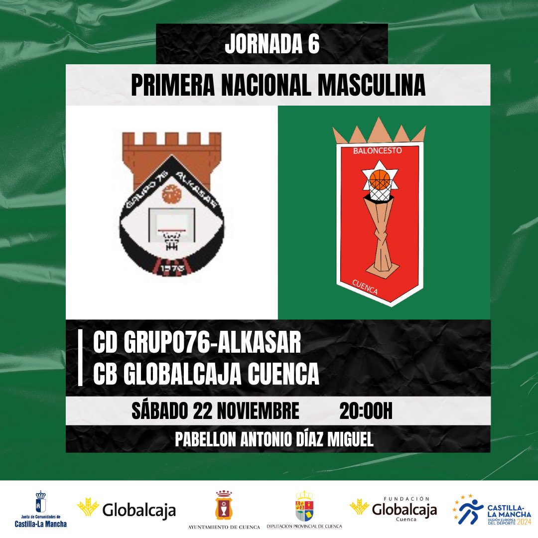 🌟 𝐌𝐀𝐓𝐂𝐇𝐃𝐀𝐘 

🏆 Jornada 6 (Primera Nacional Masculina)
🆚 @grupo76_alkasar 
⏰ 20:00h 
🏟️ Pabellón Antonio Díaz Miguel 

<a href="/SomosGlobalcaja/">Globalcaja</a>
#Globalcajaconeldeporte