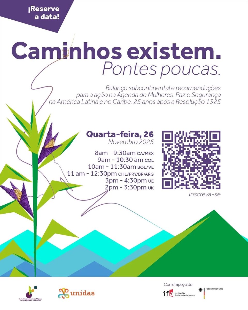 whatthewomensay's tweet image. Join #WASL partners @Ciase_ong &amp;amp; Think Twice Brasil on Nov 26 to mark 25 yrs of UN Resolution 1325 &amp;amp; launch a study on Women, Peace &amp;amp; Security in LAC.

🎥 RSVP: gencat.zoom.us/webinar/regist…

#WomenPeaceSecurity #RedLAMPS #RedUnidas #1325at25 #25añosR1325