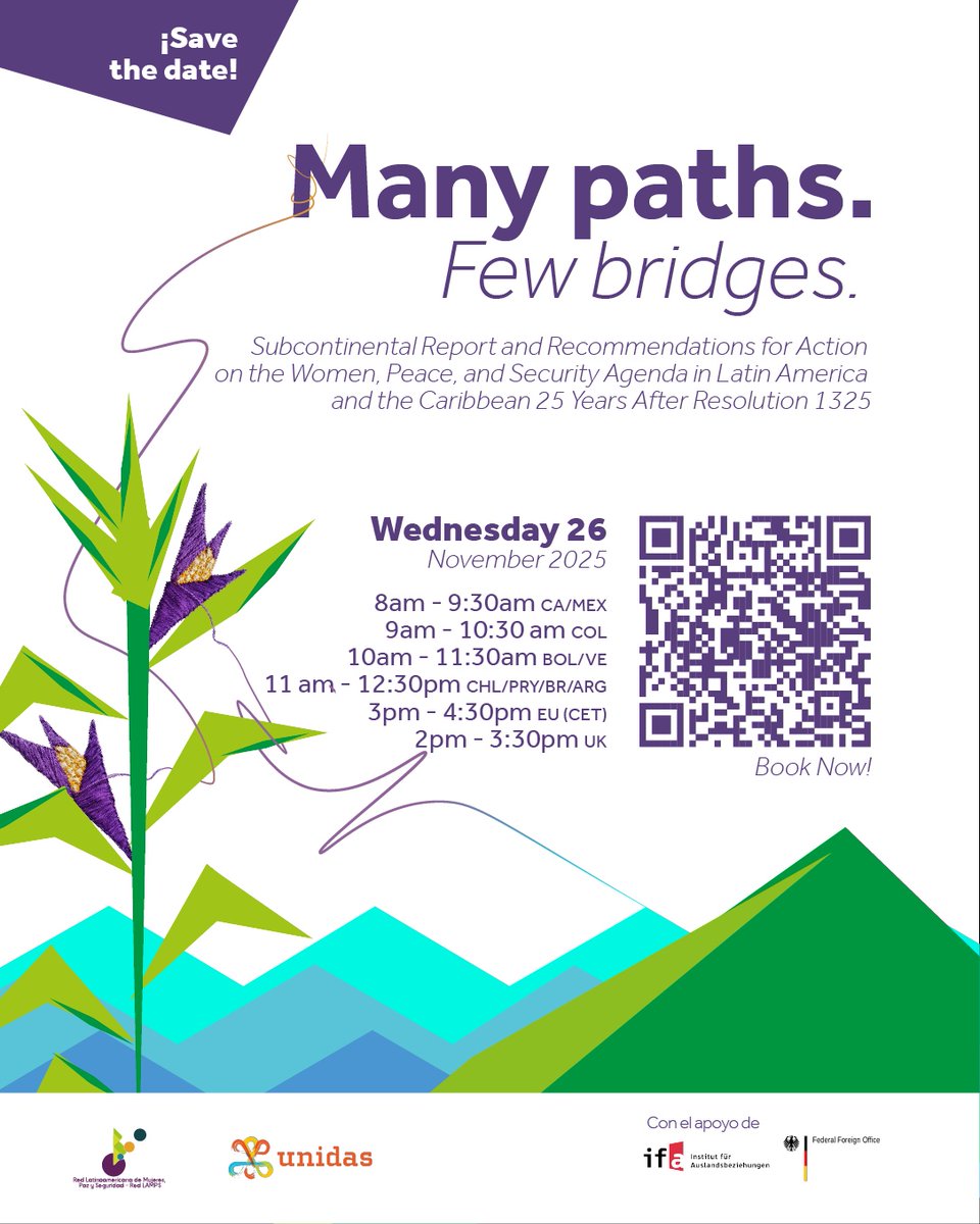 whatthewomensay's tweet image. Join #WASL partners @Ciase_ong &amp;amp; Think Twice Brasil on Nov 26 to mark 25 yrs of UN Resolution 1325 &amp;amp; launch a study on Women, Peace &amp;amp; Security in LAC.

🎥 RSVP: gencat.zoom.us/webinar/regist…

#WomenPeaceSecurity #RedLAMPS #RedUnidas #1325at25 #25añosR1325