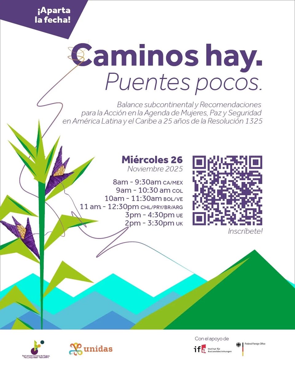 whatthewomensay's tweet image. Join #WASL partners @Ciase_ong &amp;amp; Think Twice Brasil on Nov 26 to mark 25 yrs of UN Resolution 1325 &amp;amp; launch a study on Women, Peace &amp;amp; Security in LAC.

🎥 RSVP: gencat.zoom.us/webinar/regist…

#WomenPeaceSecurity #RedLAMPS #RedUnidas #1325at25 #25añosR1325