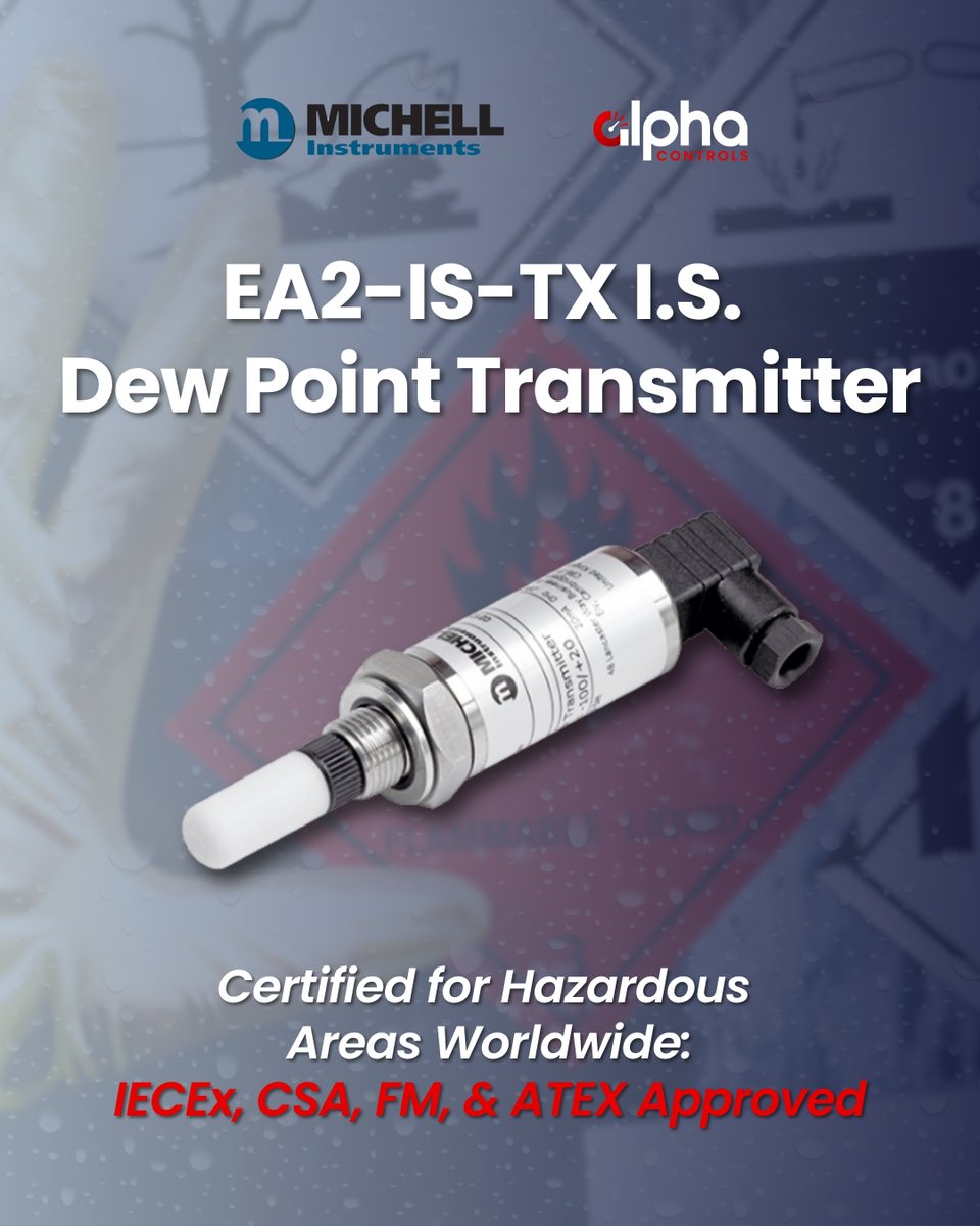 Alpha_Controls's tweet image. When moisture&apos;s the enemy, this transmitter&apos;s your MVP. 💪🏻

Meet the @Michell_Inst EA2-IS-TX, an intrinsically safe dew point transmitter built for precision and safety in the toughest environments. ⚠️

🛒 Shop Now: bit.ly/47YJI2C

#AlphaControls #YourPrecisionPartner